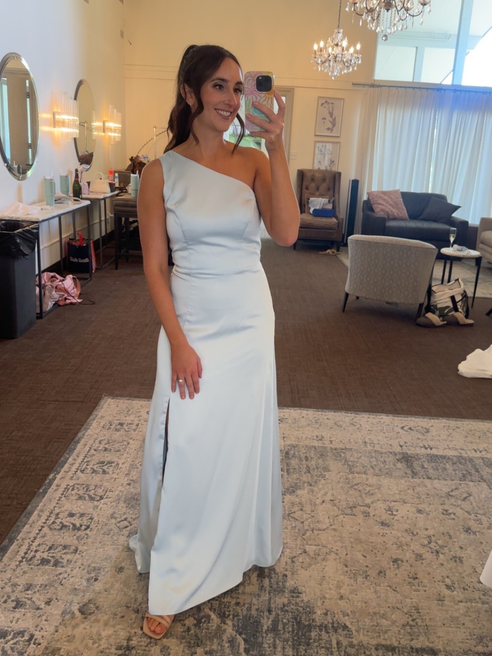 Birdy Grey “Kira” Dress Matte Satin Mist Blue